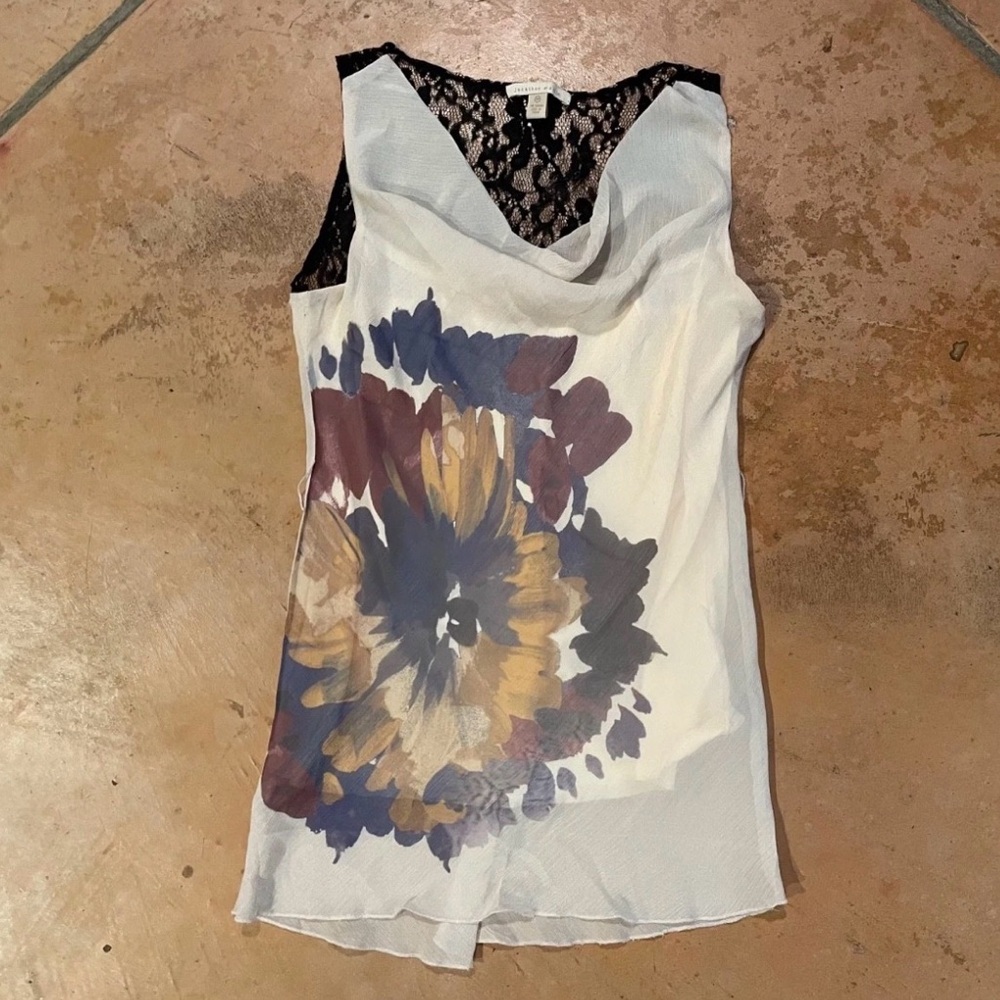Jonathan Martin White Floral Blouse with Black Lace